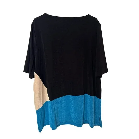 NWT Chicos Travelers Asym Colorblock Tunic Scandi Blue Short Sleeve Top XXL - Picture 2 of 8